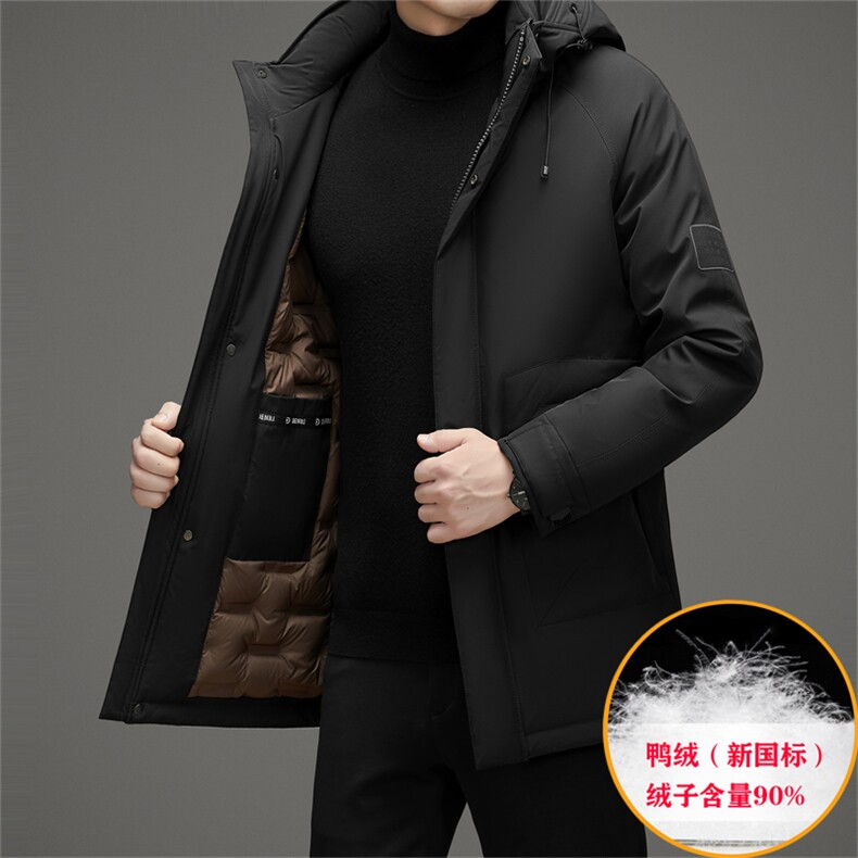 冬季男装中年90%鸭绒羽绒服外套可脱卸帽中长款中老年羽绒服大衣,男装羽绒服,钱塘723