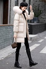 2020冬季新款时尚保暖大毛领棉衣显瘦长款羽绒服外套，女装棉衣/棉服，魅影