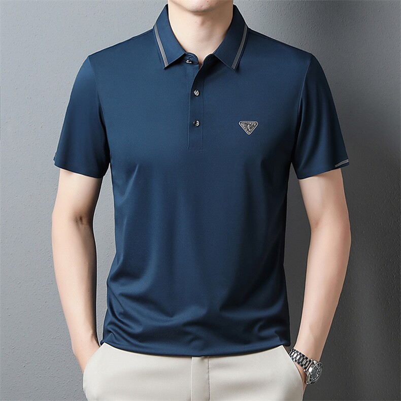 BJ2350钱塘2020-2夏季新款宽松百搭男士短袖T恤翻领纯色上衣P60图片