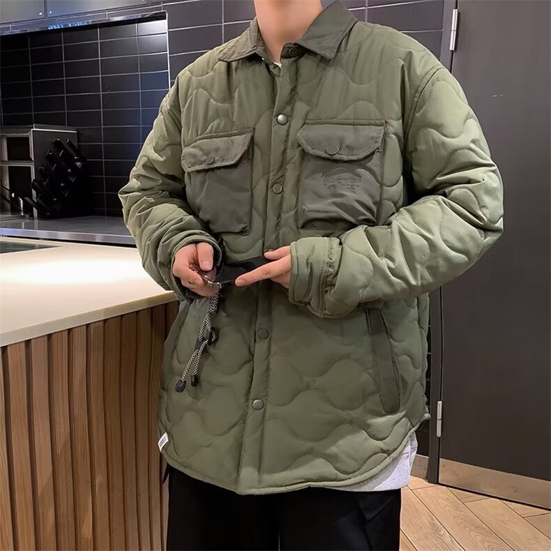 山系翻领葫芦格棉服秋冬加棉外套男多口袋工装复古休闲宽松潮,男装棉衣,星座716-2