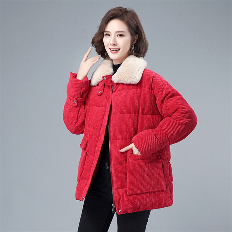 羽绒棉服女中长款2021年新款韩版宽松大码棉衣中年妈妈大毛领加厚,女装棉衣/棉服,伊满意