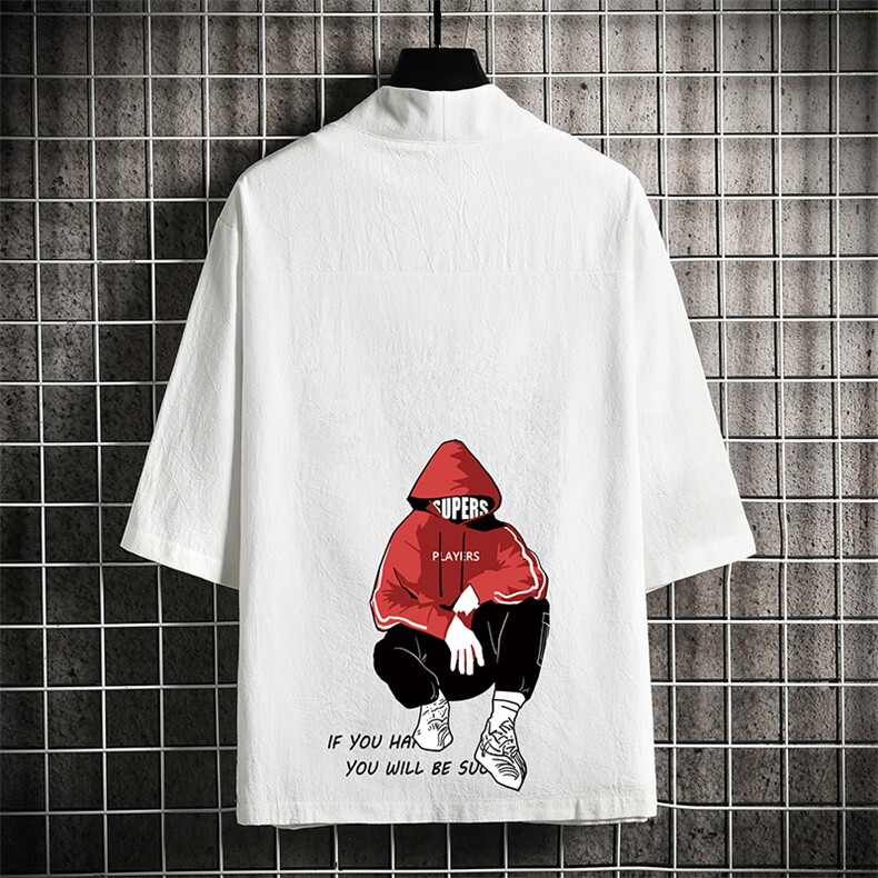 HF59051-P40风汉服男开衫外套七分袖道袍 网格挂拍图片