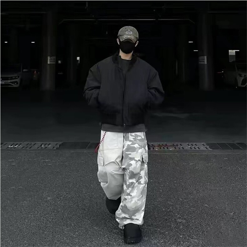 抖音得物 美式潮休闲夹克春季立领纯色复古工装加厚棉服外套MF01图片