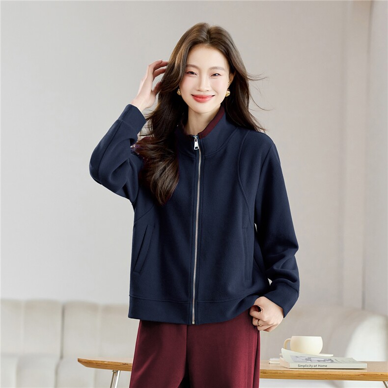 长期有货时尚拼色立领开衫卫衣短款外套女2026春秋休闲运动服上衣，女装卫衣/绒衫，璐依舞