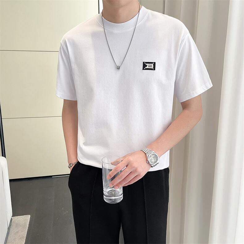 2024夏季新款高品质轻熟风休闲宽松圆领短袖T恤男808-p48,男装T恤,电商D303