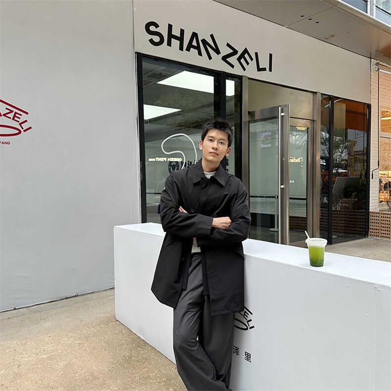 老钱风高端中长款宽松大衣外套风衣夹克男A236-82508-P140,男装风衣,电商A236