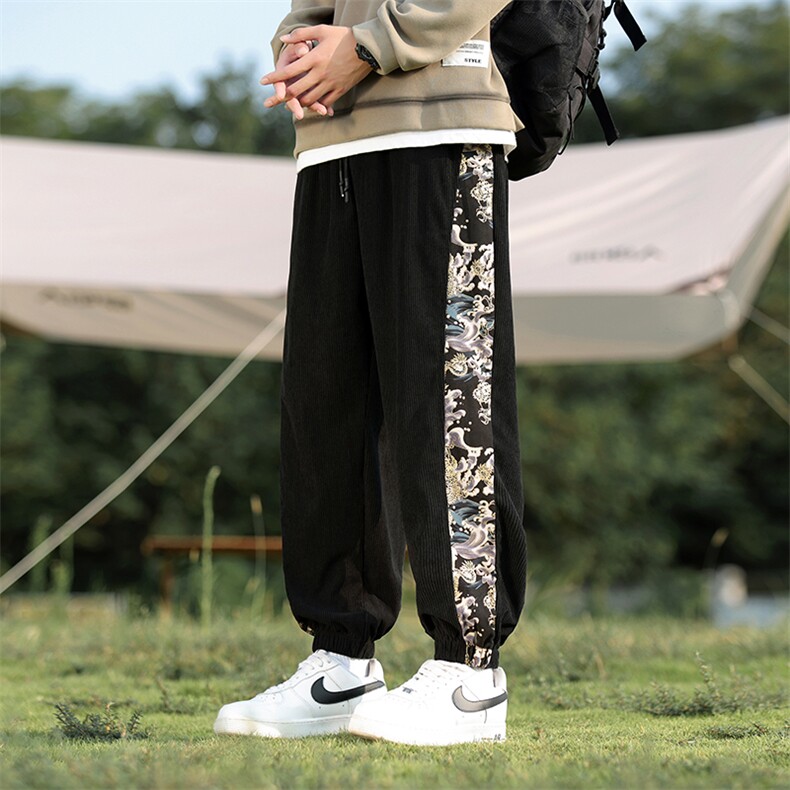 风男士灯芯绒裤子秋冬季日系复古拼接大码休闲长裤子219-WK17,男装休闲裤,星座219