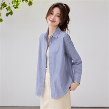 2026春夏新款显瘦清新减龄粉白条纹衬衫女设计感小众宽松叠穿衬衣，女装衬衫，艾米