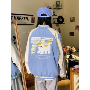 春季新款港风美式卡通刺绣拼接立领棒球服夹克外套潮 JK1427-P85图片