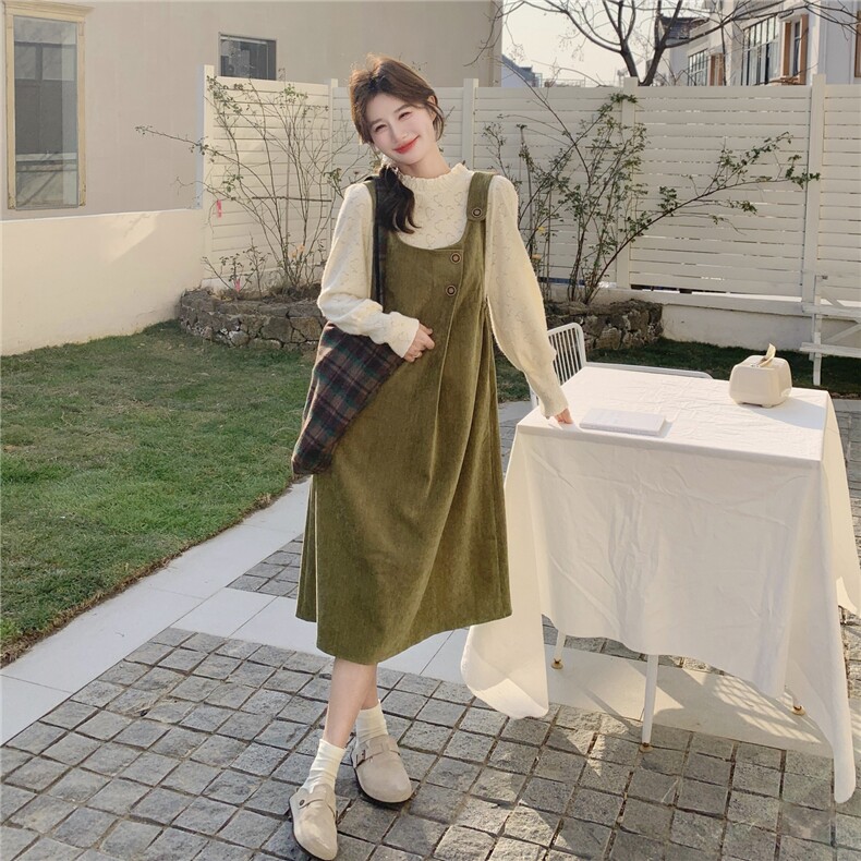 上新有货森系灯芯绒背带裙套装5519P185K288,女装套装/套裙,2C176