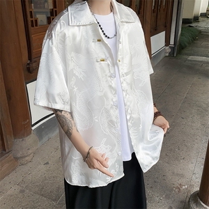 夏新中式男装风龙纹提花短袖衬衫男女同款C0514-P40图片