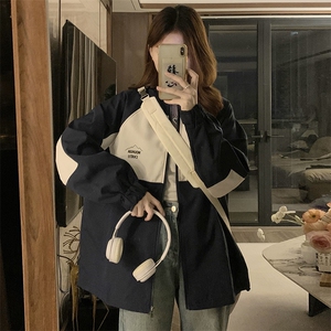 工装夹克外套女森系撞色拼接艺术设计感冲锋衣上衣C699-88