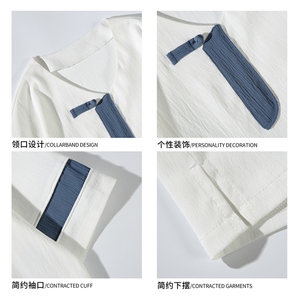 T912 P45 白底平铺 高品质冰丝夏装凉爽撞色拼接T恤七分袖休闲潮图片