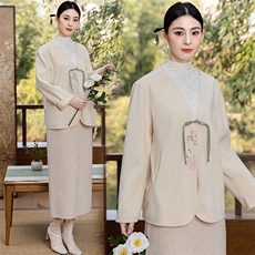 新中式国风禅意女装茶艺师服装改良汉服唐装上衣旗袍外搭开衫，女装毛呢外套，芷墨服饰