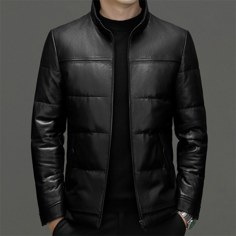海宁羽绒服男鹅绒服水貂毛领加厚皮衣植鞣绵羊皮外套P1350,男装皮衣,电商B360