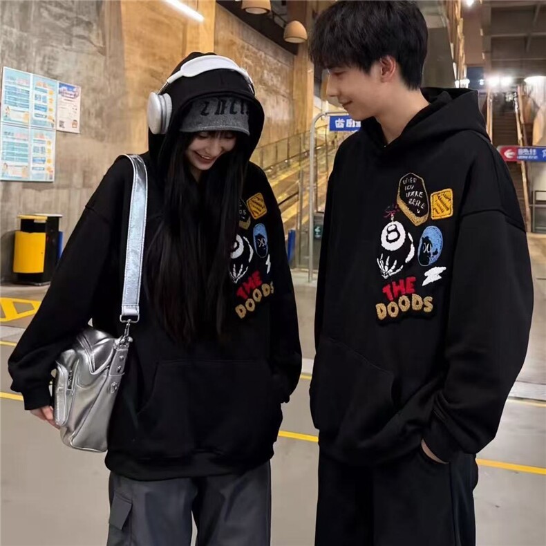 1506A/GWY22010/P52美式复古刺绣连帽卫衣春秋外套宽松百搭,女装短外套,星座1506A
