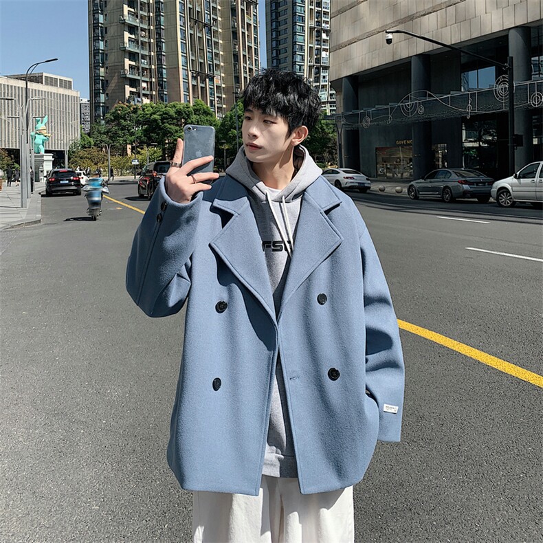 加棉加厚双排扣短款毛呢大衣外套潮504-F07-P85（加棉P95控138）,男装毛呢大衣,星座504