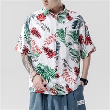 2021夏季新日系大码男无影墙沙滩情侣休闲短袖印花衬衫C3021-P35，男装衬衫，电商A001