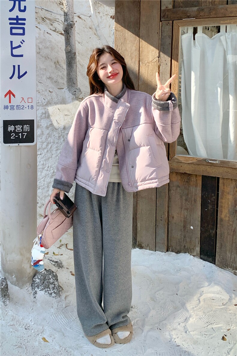 【新品】设计感毛呢拼接羽绒服外套女5161-P245-K368,女装羽绒服,2C126