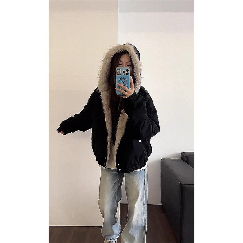 现货高品质美式高街冬季重磅硬挺短款座山雕毛领棉衣男女加厚外套,男装棉衣,电商A486