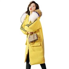 口袋潮流拼接气质时尚休闲中长款长袖2020年冬季羽绒服，女装羽绒服，蝶眷