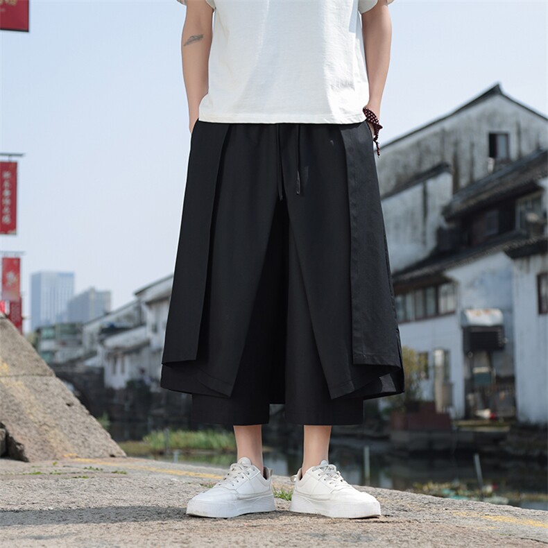 山本耀司刺绣不规则裙裤新中式阔腿裤风外景A227-K2499-P85,男装休闲裤,电商A227
