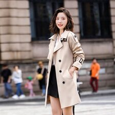 现货风衣外套女春秋季新款小个子韩版宽松短卡其色中长款外套，女装风衣，韩蔻秀