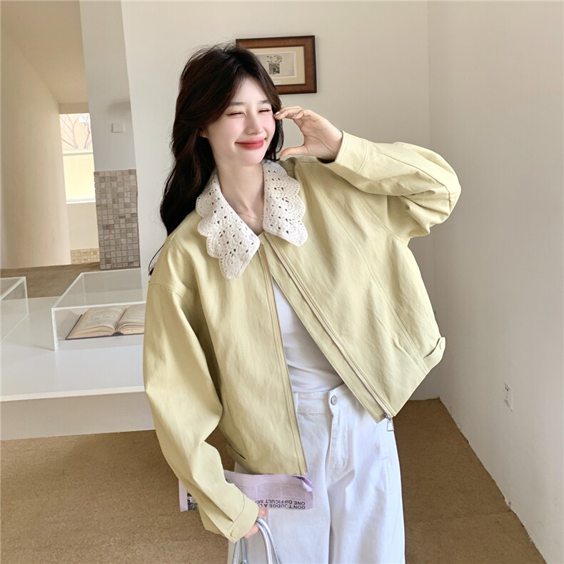 26春大量现货主推皮衣外套短蕾丝花边翻领2B114-2190-P175-K265,女装皮衣,网红馆