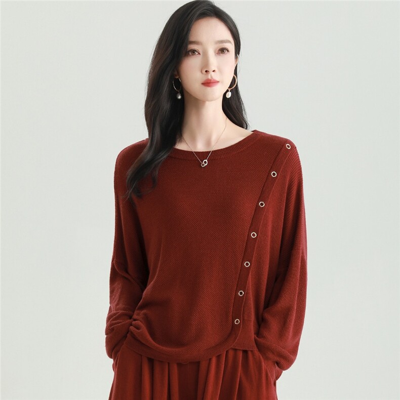 20205秋冬百搭时尚简约圆领蝙蝠袖针织衫，女装针织衫/毛衣，雅之冉羊绒