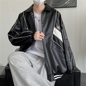 JK9120-P85皮夹克棒球服绣花秋季潮流百搭韩版宽松大码休闲外套图片