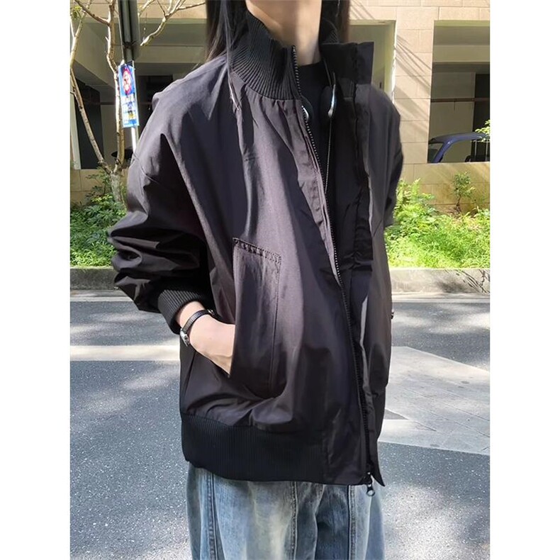 现货26春装美拉德立领飞行夹克纯色复古廓形高街棒球服外套,男装夹克,电商A486