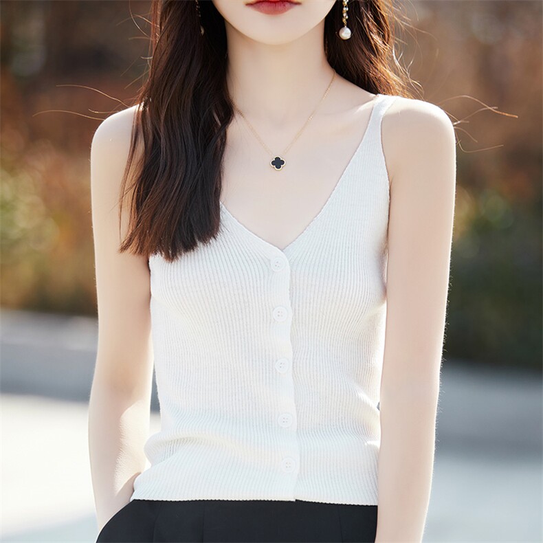 2025年夏季常规单件女士V领吊带背心时尚百搭通勤，女装背心吊带，森墨