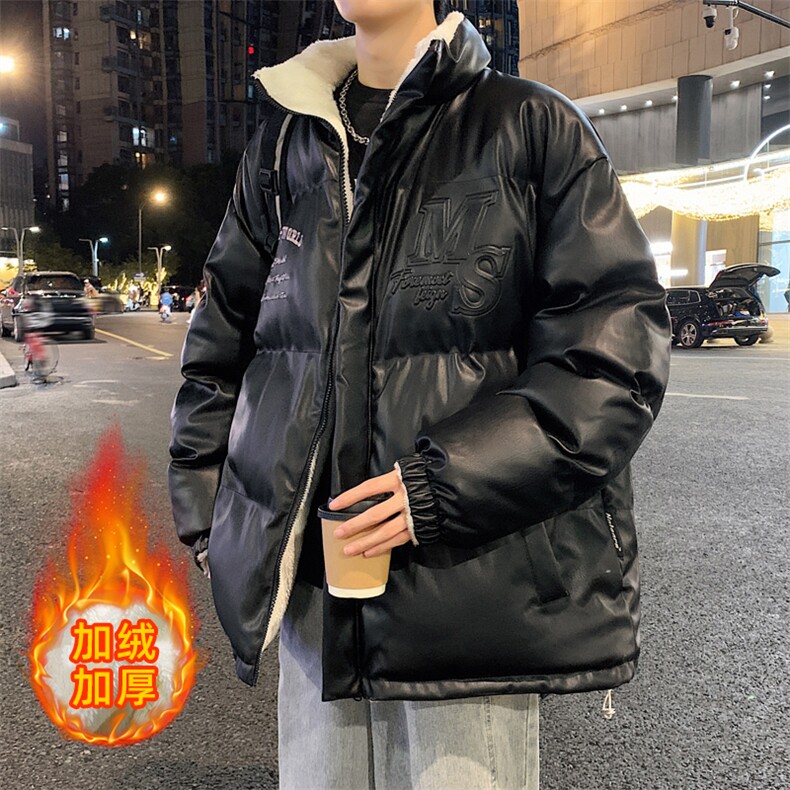 冬季新款港风PUA皮双面穿字母钢印加绒加厚棉衣外套6617-P100,男装棉衣,星座914-3