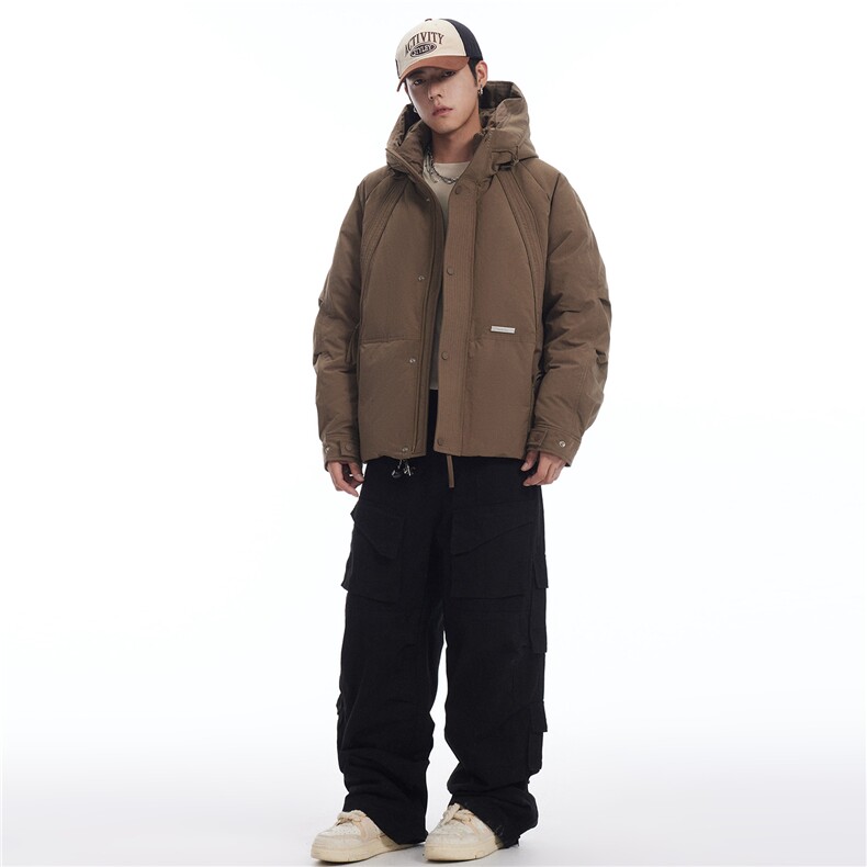 连帽加绒短款潮牌羽绒服连帽外套男士休闲宽松痞帅高街面包服673,男装羽绒服,电商A234