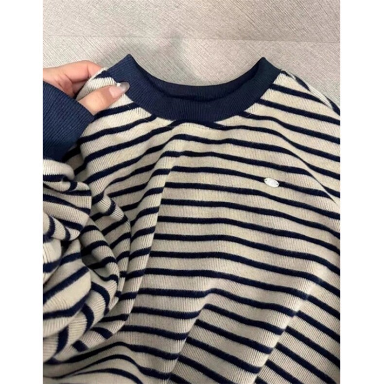 条纹毛衣圆领针织衫无帽卫衣女秋冬新款宽松慵懒上衣MF1269,男装针织衫/毛衣,星座1116A（原606A-3）