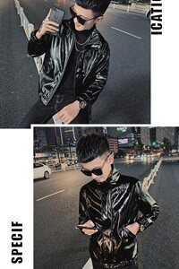 春款社会风小伙PU皮亮面修身立领黑武士机车夹克 D1150-P115控148图片