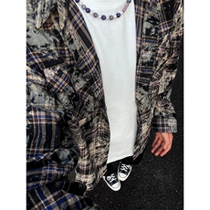 美式做旧格子衬衫男外套男女流苏破坏风情侣衬衣长袖C201，男装衬衫，星座1116A（原606A-3）