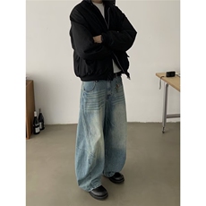 水洗新款弯刀牛仔裤男款复古潮流街头宽松阔腿牛仔裤BA198-P55，男装牛仔裤，星座208-5