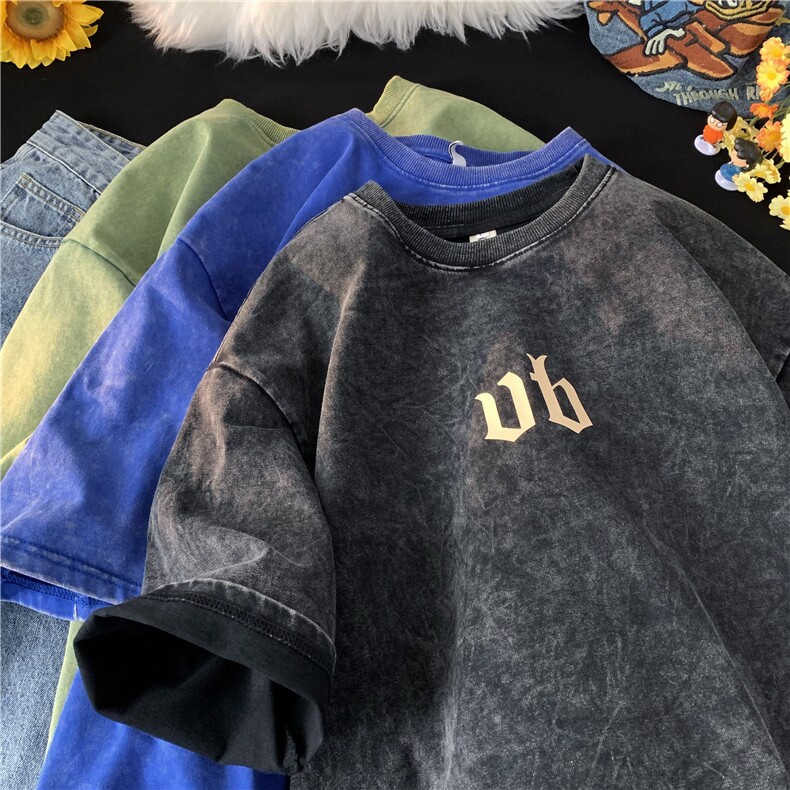 春夏新款纯棉重磅水洗高街字母印花T恤XZ604-DT106-P45控58，男装T恤，星座604