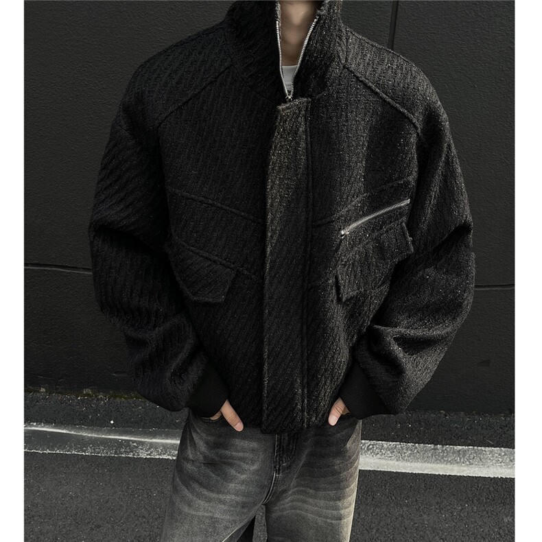 美式夹棉高领防风飞行服棉服潮系针织肌理纹加厚外套896p118，男装棉衣，电商A458A