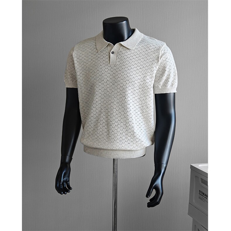 盗图新贵老钱风镂空冰丝翻领针织短袖POLO衫潮E77153/P58控88，男装T恤，电商A243