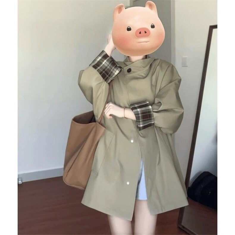 【原版做法】早秋卡其色风衣外套女2025春秋新款中长款小个子大衣,男装风衣,星座1210-1