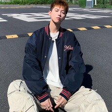 美式复古外套夹克街头潮牌宽松条纹撞色刺绣棒球服上衣，男装夹克，星座716-3