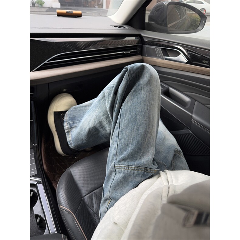 美式复古水洗牛仔裤男生秋季复古cleanfit显瘦弯刀裤宽松阔腿长裤,男装牛仔裤,电商B221