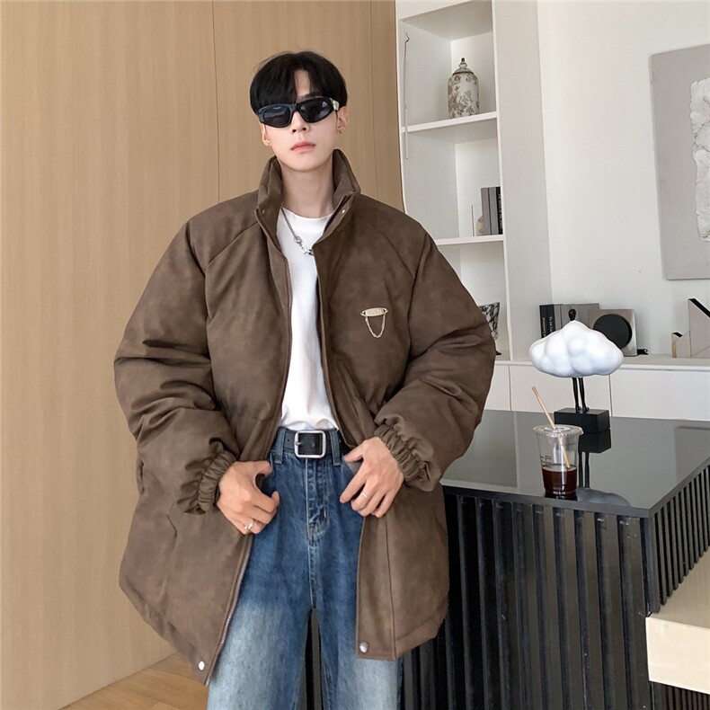 港风PU皮复古做旧金属设计棉衣男MY77102P130控198抖音控228,男装棉衣,星座227-7
