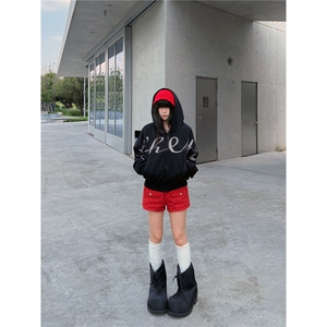 美式字母高级感连帽卫衣女秋冬新款宽松慵懒风oversize外套上衣女图片
