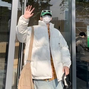 白色pu皮棉服男2024冬季新款立领面包服潮牌加厚棉衣W326-P110图片