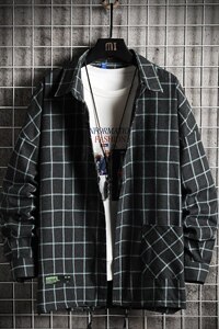 2021秋季网格挂拍日系大码男休闲落肩格子衬衫C3086-P40图片