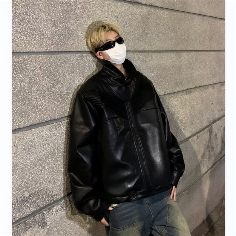 男装派克服春季宽松休闲痞帅机车皮衣夹克短款防风外套W5672-P75,男装夹克,星座412-3