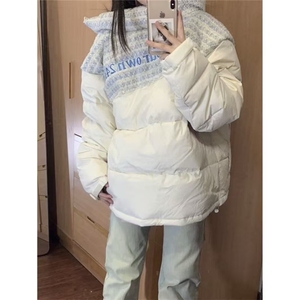2025冬季新款小香风ins拼接棉服外套学生宽松加厚防风休闲面包服图片